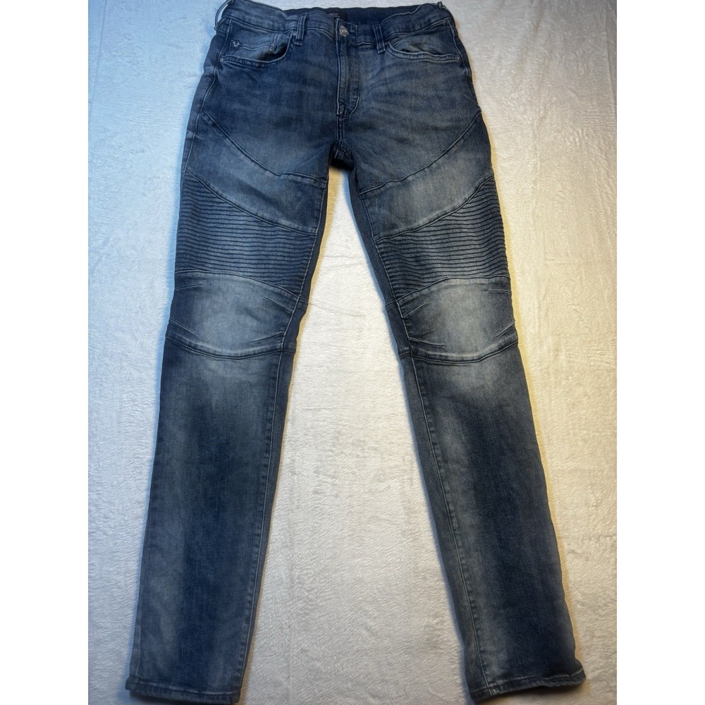 True Religion Men's Rocco Relaxed Skinny Jeans Size 32 Moto Ribbed Biker Hip hop